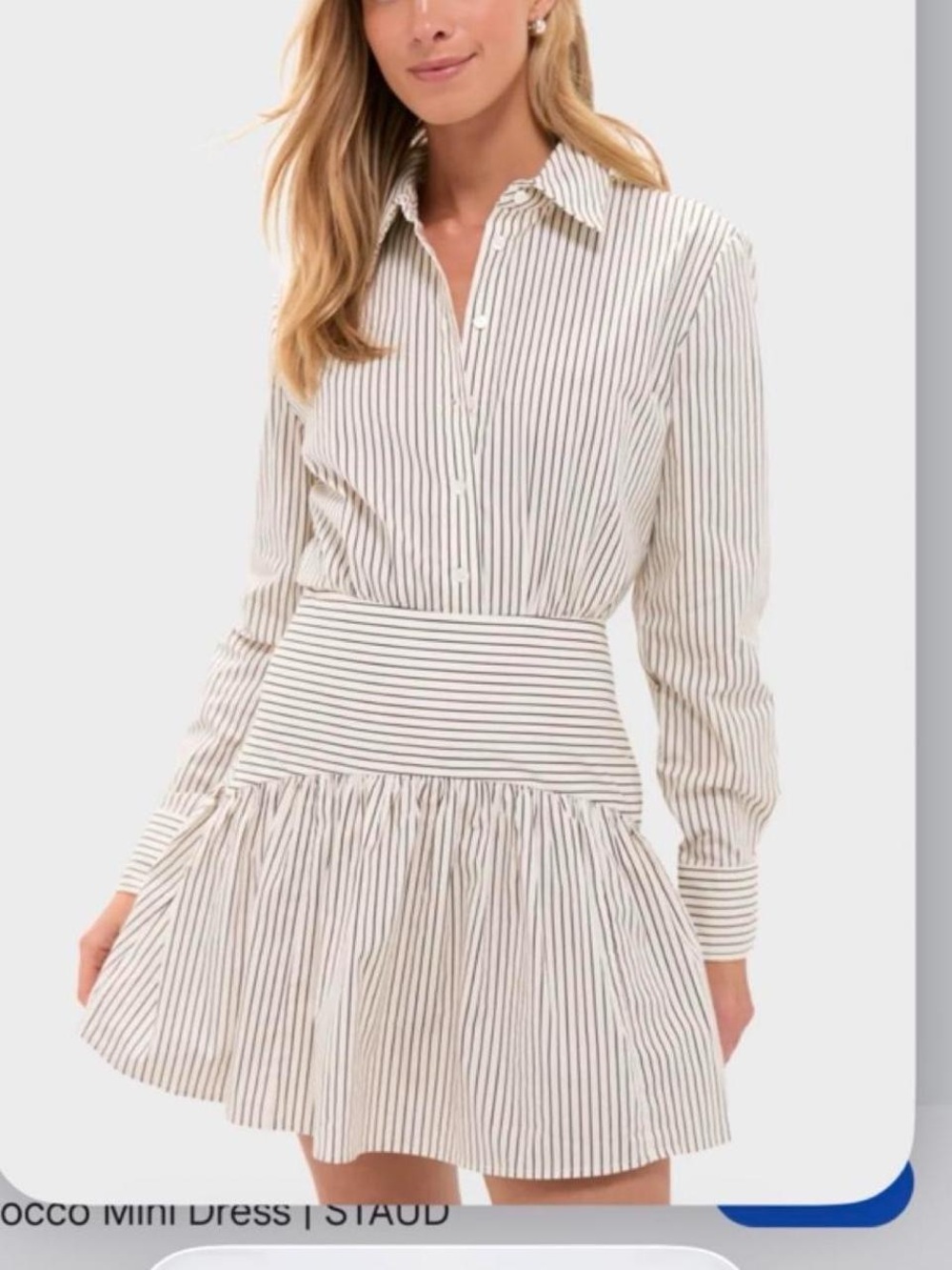 STAUD Rocco Mini Dress in “Ivory and Dark Oak Micro Stripe Pattern”, Size 6 NWOT